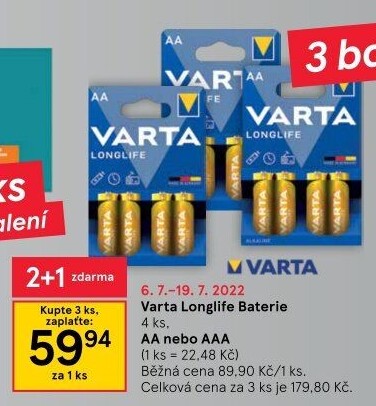 Baterie alkalické Longlife Varta