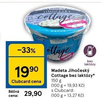 Sýr Cottage se sníženým obsahem laktózy Jihočeský Madeta