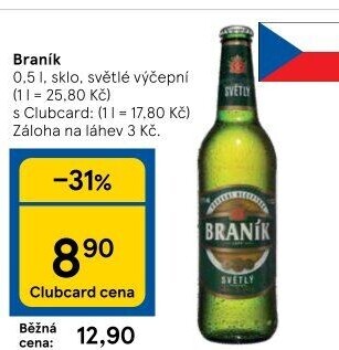 Pivo světlé výčepní 10° Braník