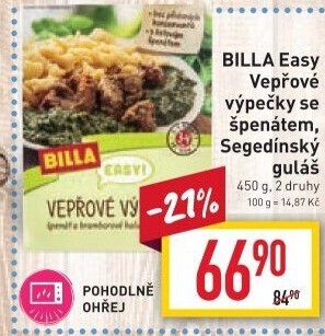 Vepřové výpečky se špenátem Easy Billa