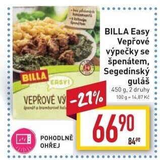 Vepřové výpečky se špenátem Easy Billa