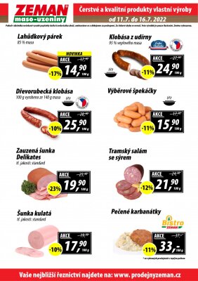 akční leták ZEMAN maso - uzeniny 11.7.2022-16.7.2022