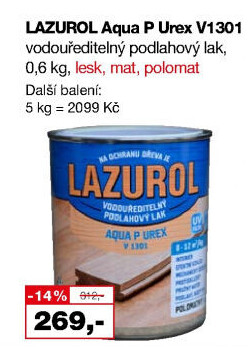 Vodou ředitelný podlahový lak Lazurol Aqua P Urex V