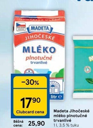 Mléko trvanlivé Jihočeské Madeta - 3,5% plnotučné