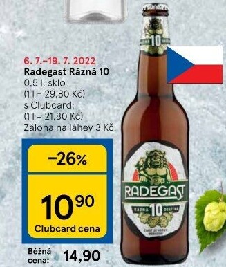 Pivo světlé výčepní Rázná 10° Radegast