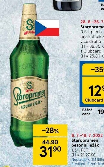 Pivo světlý sezonní ležák Staropramen