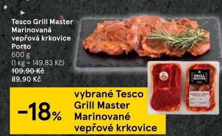 Vepřová krkovice marinovaná bez kosti Porto Grill Master Tesco
