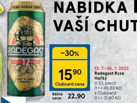 Pivo světlý ležák 12° Ryze hořká Radegast