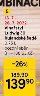 Víno Rulandské šedé Ludwig 30 Vinařství Ludwig - pozdní sběr