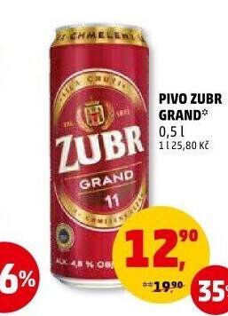 Pivo světlý ležák 11° Grand Pivovar Zubr