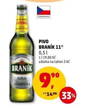 Pivo světlý ležák 11° Jedenáctka Braník