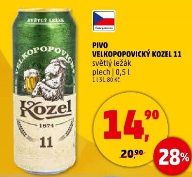 Pivo světlý ležák 11° Medium Velkopopovický Kozel