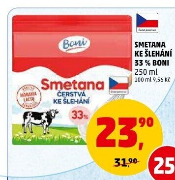 Smetana ke šlehání Boni 33%
