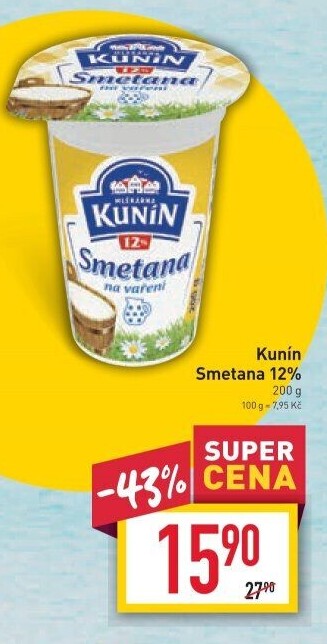 Smetana na vaření Kunín 12%