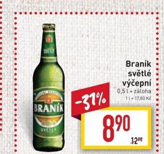 Pivo světlé výčepní 10° Braník