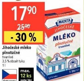 Mléko trvanlivé Jihočeské Madeta - 3,5% plnotučné