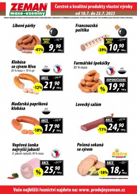 akční leták ZEMAN maso - uzeniny 18.7.2022-23.7.2022