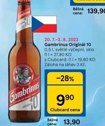 Pivo světlé výčepní Originál 10° Gambrinus