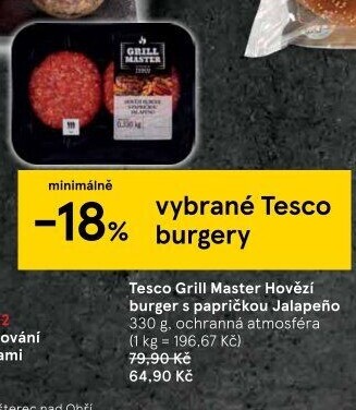 Hovězí burger Jalapeňo Grill Master Tesco