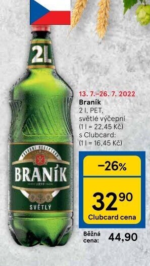 Pivo světlé výčepní 10° Braník