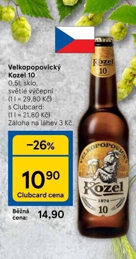 Pivo světlé výčepní 10°Velkopopovický Kozel