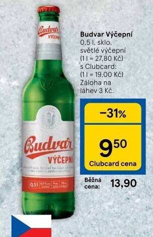 Pivo světlé výčepní Budweiser Budvar