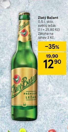 Pivo světlý ležák 12° Zlatý Bažant