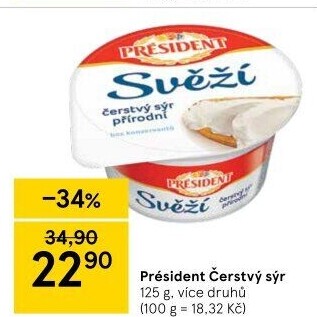 Svěží čerstvý sýr Président