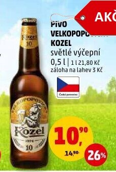 Pivo světlé výčepní 10°Velkopopovický Kozel
