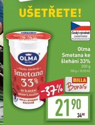 Smetana ke šlehání Olma 33%