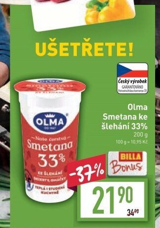 Smetana ke šlehání Olma 33%