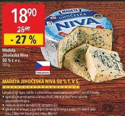 Sýr Niva Jihočeská 50% Madeta