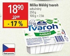 Tvaroh měkký odtučněný z Poděbrad Milko