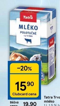 Mléko trvanlivé Tatra - 1,5% polotučné