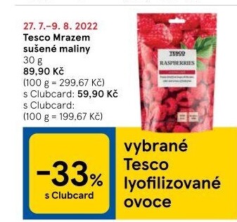 Mrazem sušené maliny Tesco