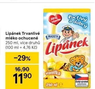 Nápoj mléko ochucené Lipánek Madeta