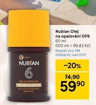 Olej na opalování OF 6 Nubian