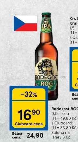 Pivo světlý výčepní speciál ROG IPA Radegast