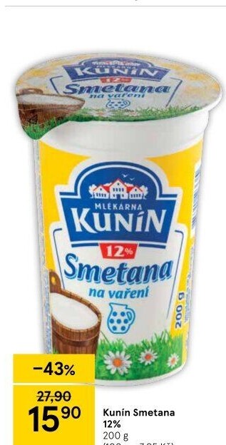 Smetana na vaření Kunín 12%