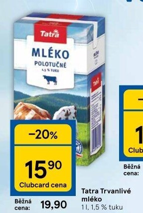 Mléko trvanlivé Tatra - 1,5% polotučné