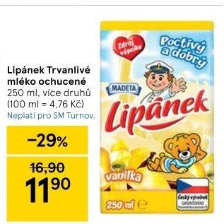 Nápoj mléko ochucené Lipánek Madeta