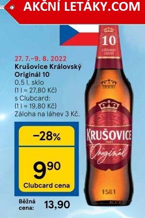 Pivo světlé výčepní Originál Královská 10° Krušovice