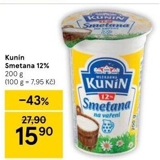 Smetana na vaření Kunín 12%