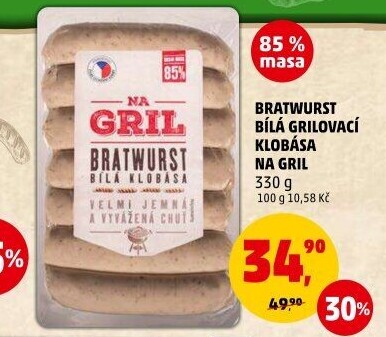 Klobása bílá grilovací bratwurst Na gril Penny