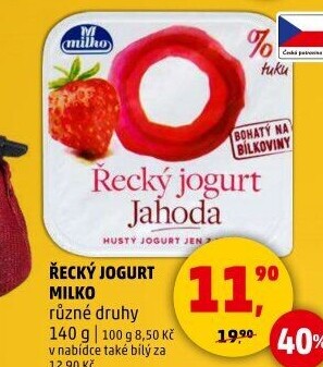 Ochucený jogurt řecký 0% Milko