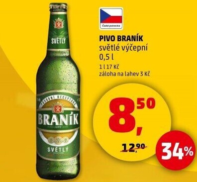 Pivo světlé výčepní 10° Braník