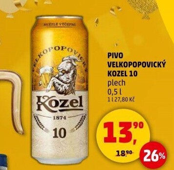 Pivo světlé výčepní 10°Velkopopovický Kozel