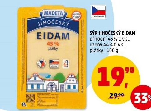 Sýr Eidam Jihočeský 45% Madeta