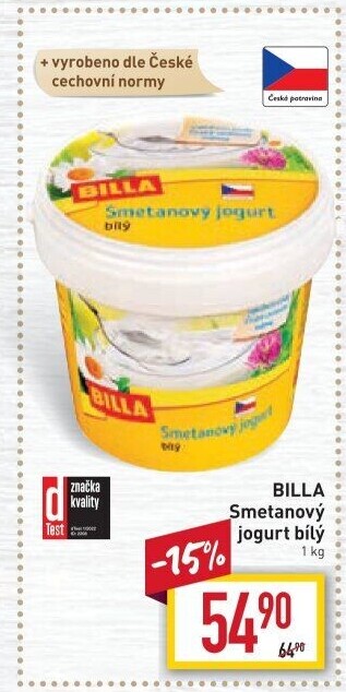 Bílý jogurt smetanový Billa