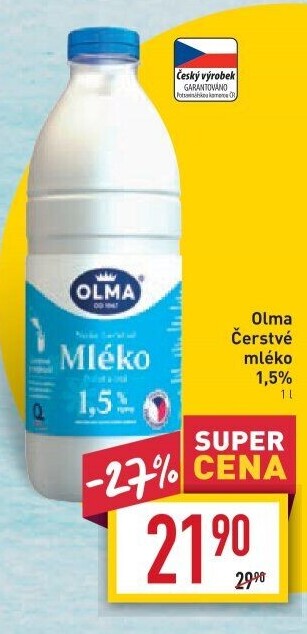 Mléko čerstvé Olma - 1,5% polotučné
